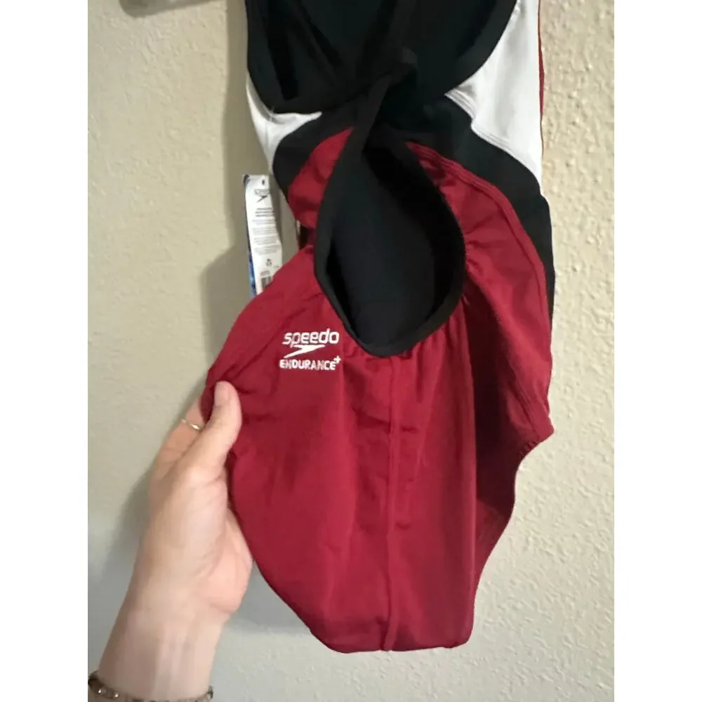 Speedo girls Swim suit NEW 12 one piece sport competition modest red black